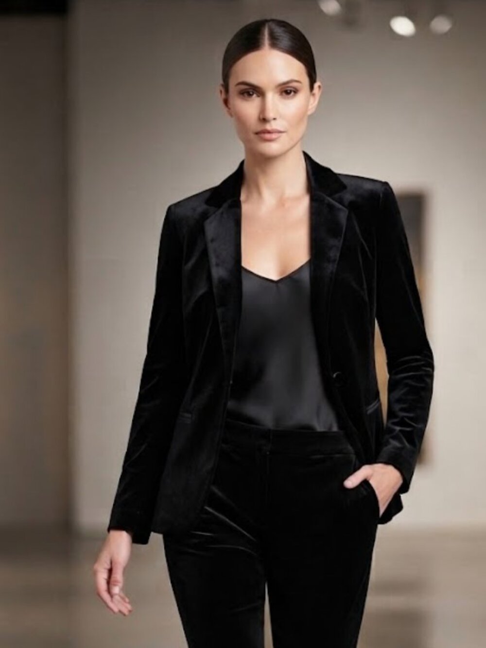 Tahari Black Velvet Jacket Blazer Soft Stretch Lined Cotton Large